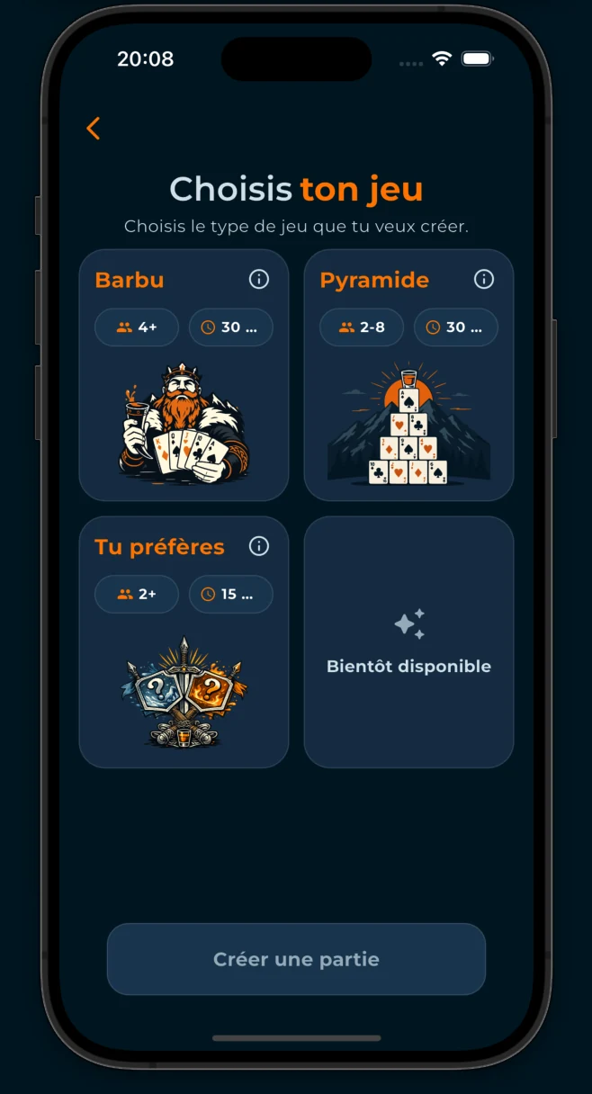 The game picker screen in the Yule app